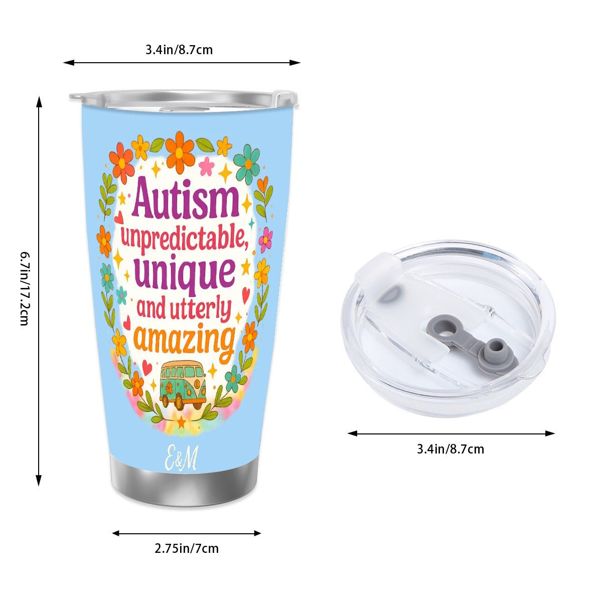 Autism Travel Coffee Mug with Single Silver Edge (20oz)