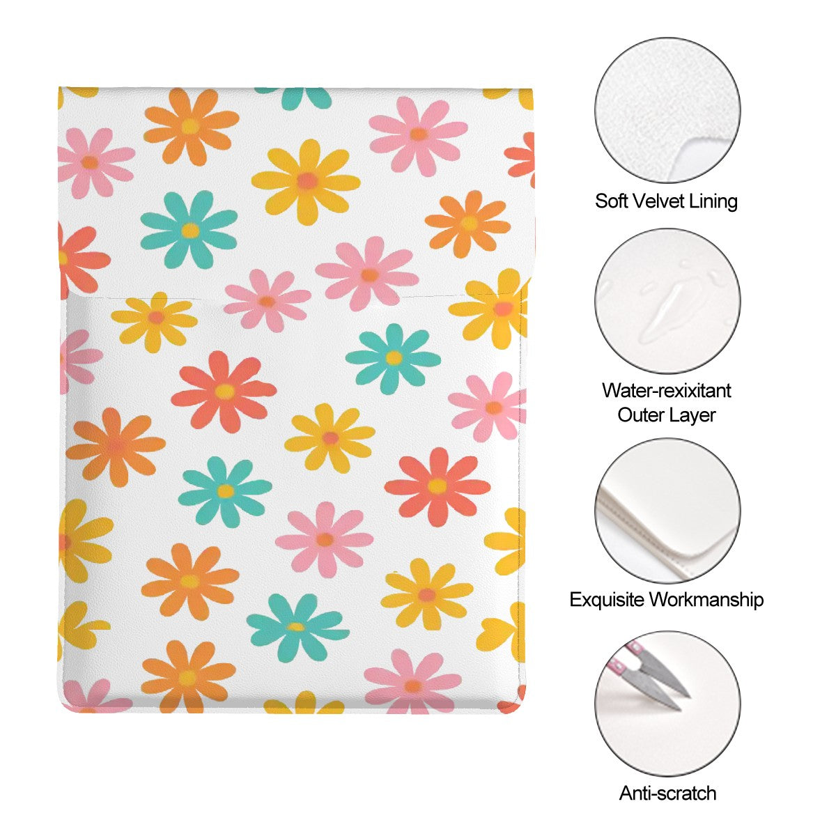 Flower Power Leather Laptop Case (Vertical)