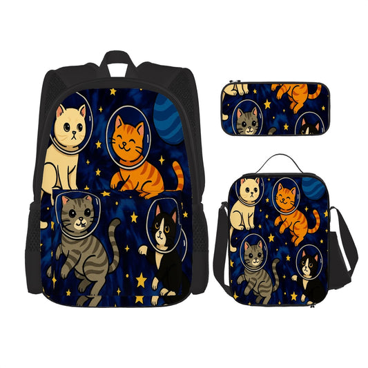 Space Kitty Set of 3 Bags (Oxford Backpack Lunch Bag & Pencil Pouch)