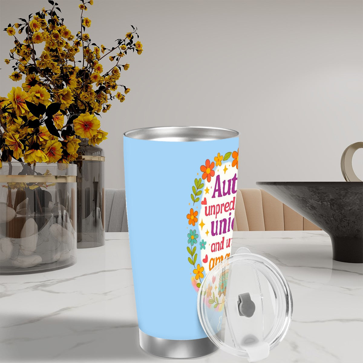 Autism Travel Coffee Mug with Single Silver Edge (20oz)